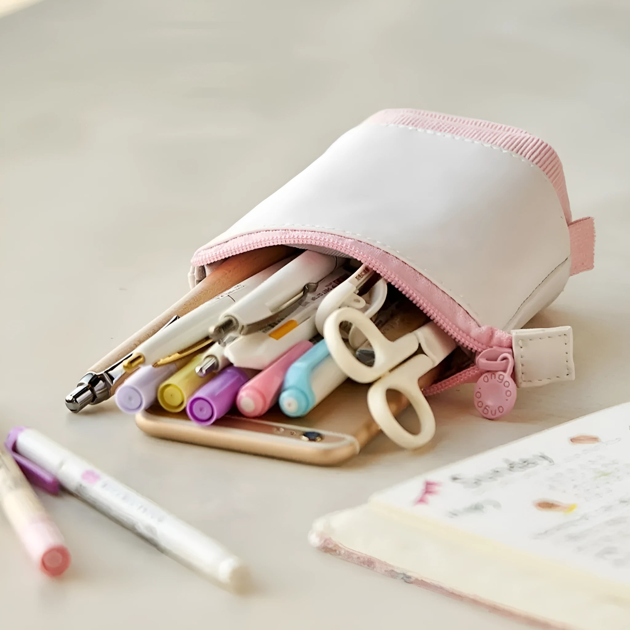 Korean style telescopic drop-down stationery case in six PU corduroy colour options