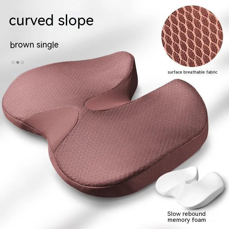 Curved bevel car seat cushion in beige colour with memory foam for tailbone support during driving