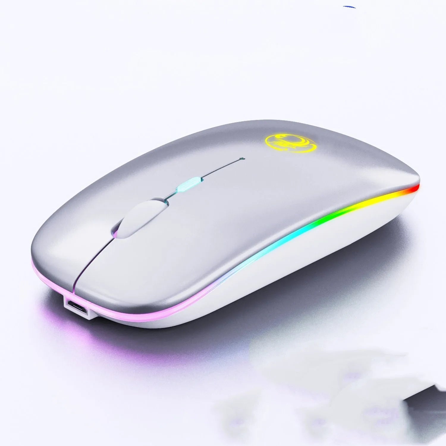 Black and white dual-mode wireless silent mouse with luminous charging indicator and adjustable DPI switch