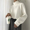 Women's half-high collar long sleeve top in solid colour with loose fit design