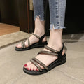 Korean style women's flat sandals with rhinestone detail in gold and silver colours