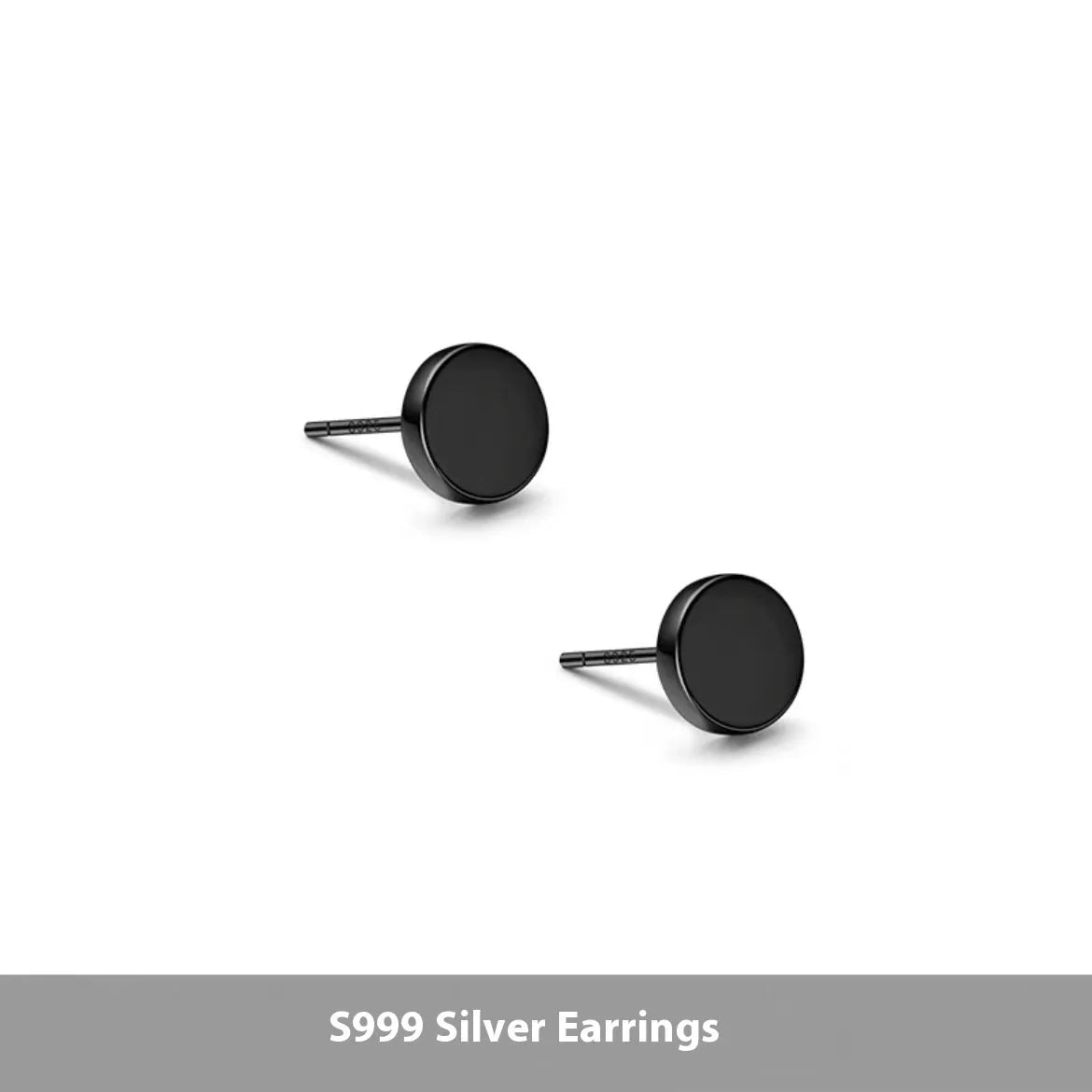 A pair of simple, round, flat-fronted S999 sterling silver ear bone studs on a plain background.