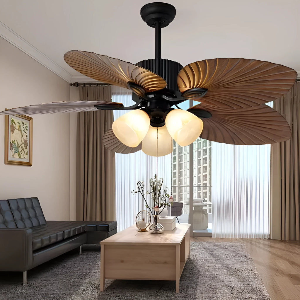 52-inch retro ceiling fan light with wooden blades and integrated lighting fixtures