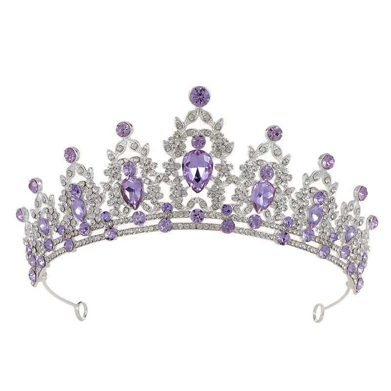 Baroque style bride wedding crown headdress with crystal rhinestones on alloy frame in silver or KC gold colours.