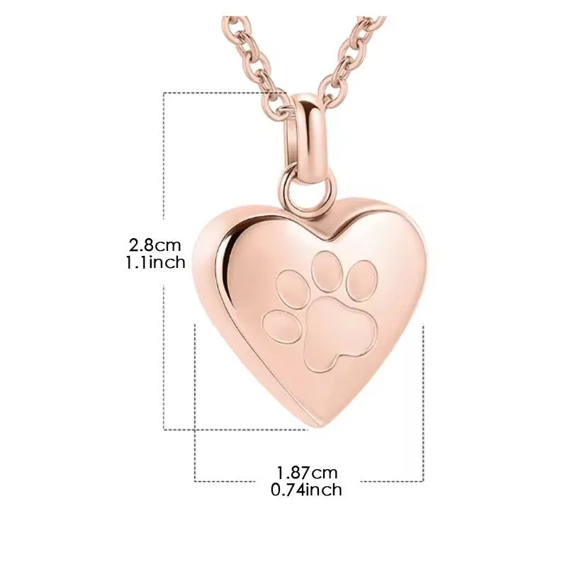 Openable heart casket cremation necklace with paw print design on titanium steel