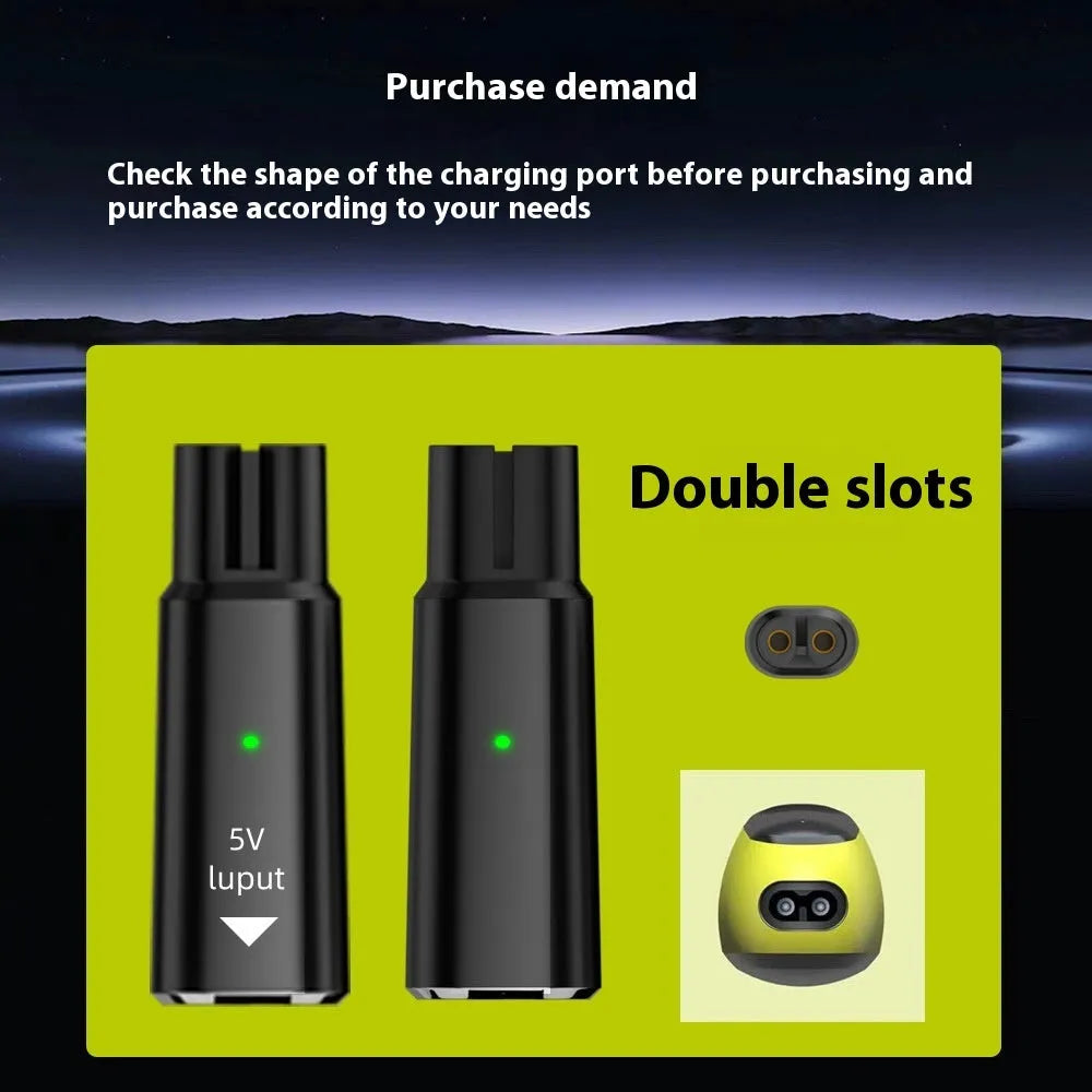 Black or grey USB-C charging adapter for electric shavers with 4.3V 8W output