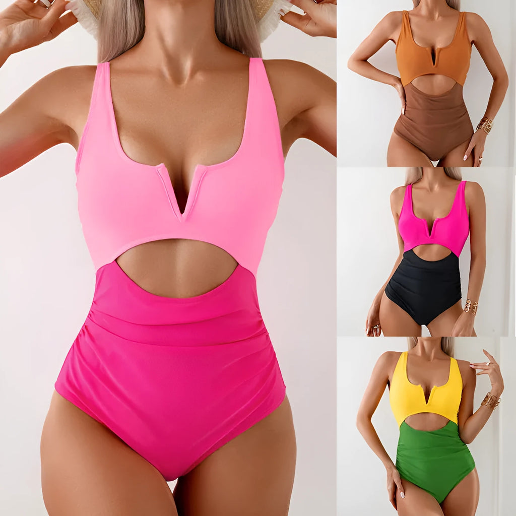 Women's contrast colour one-piece swimsuit in nylon fabric available in multiple colours and sizes