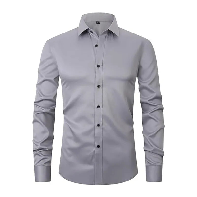 Men's long sleeve polyester stretch work shirt shown in multiple colour options