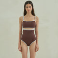 Brown women's one-piece swimsuit with sexy pattern style made from nylon fabric