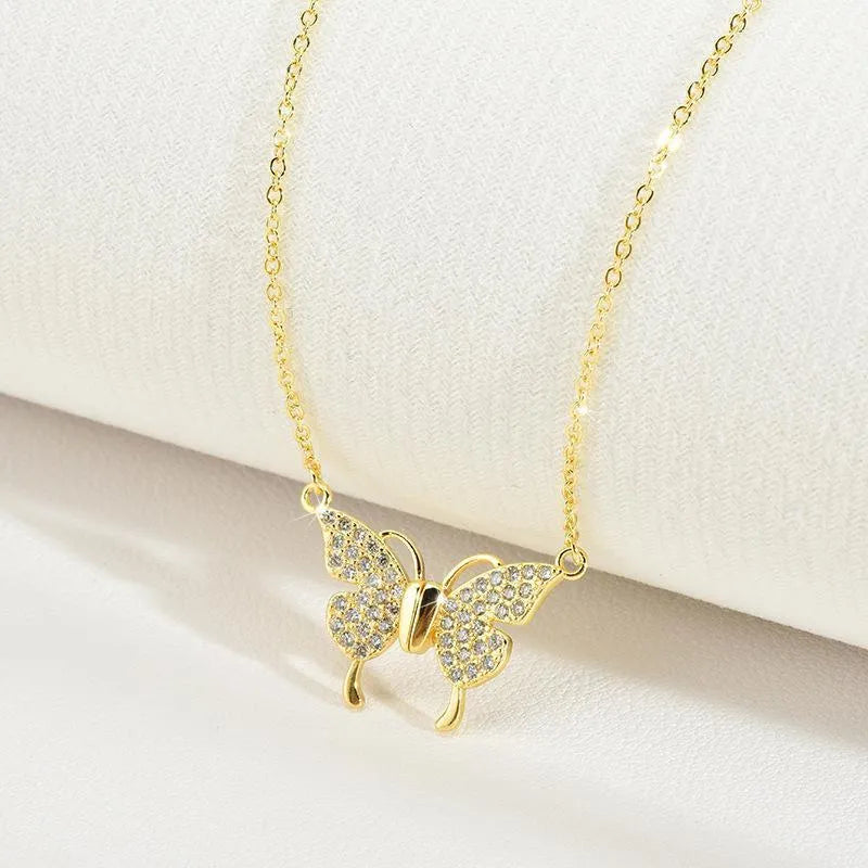 Women's titanium steel clavicle chain necklace with magnetic snap butterfly pendant in twisted chain design