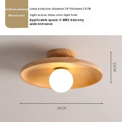 Modern solid wood and glass ceiling lamp in walnut colour showing three size options.