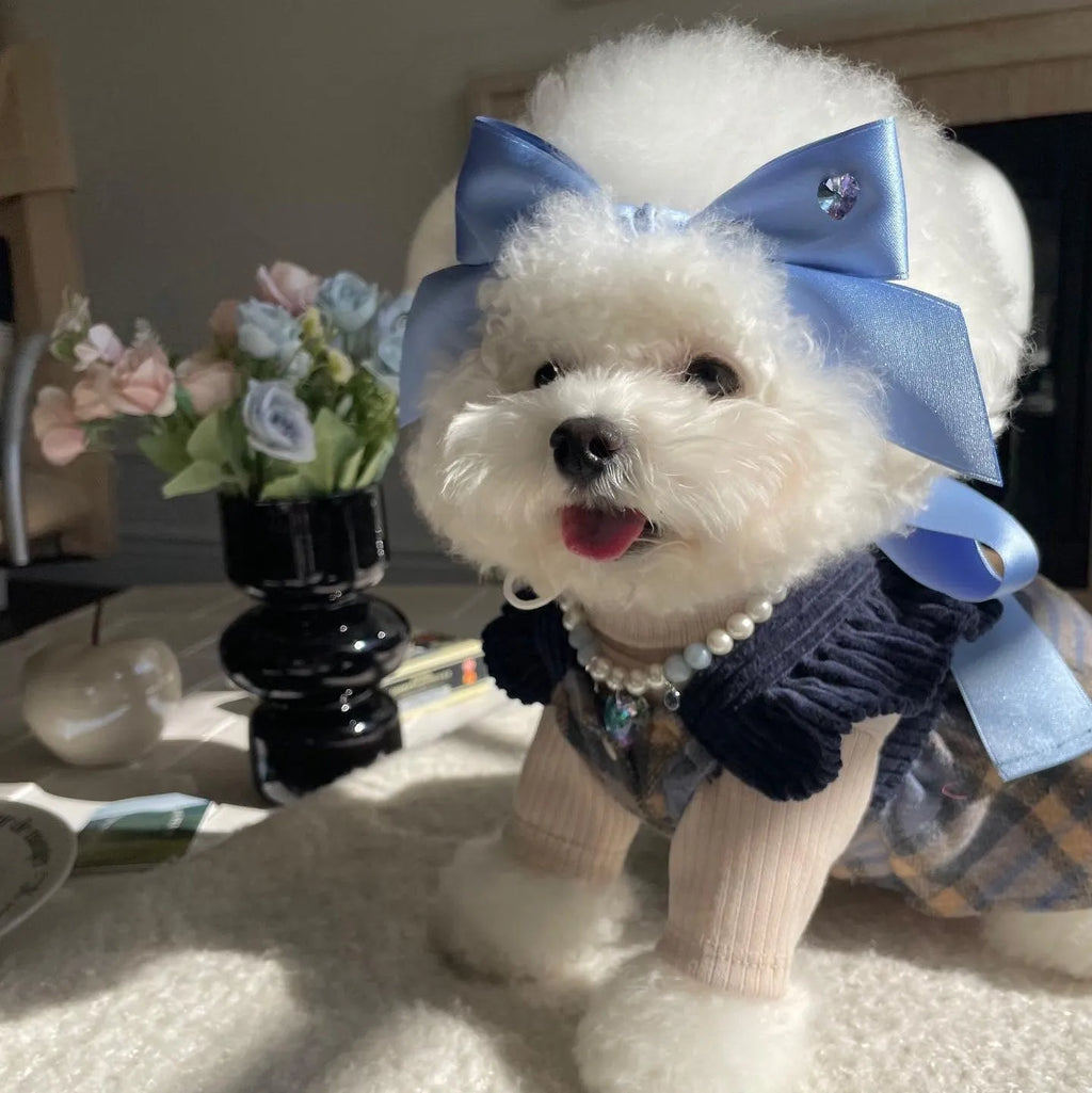 Adjustable princess-style bow dog hair band headdress in polyester cotton ribbon for 25-40cm head circumference