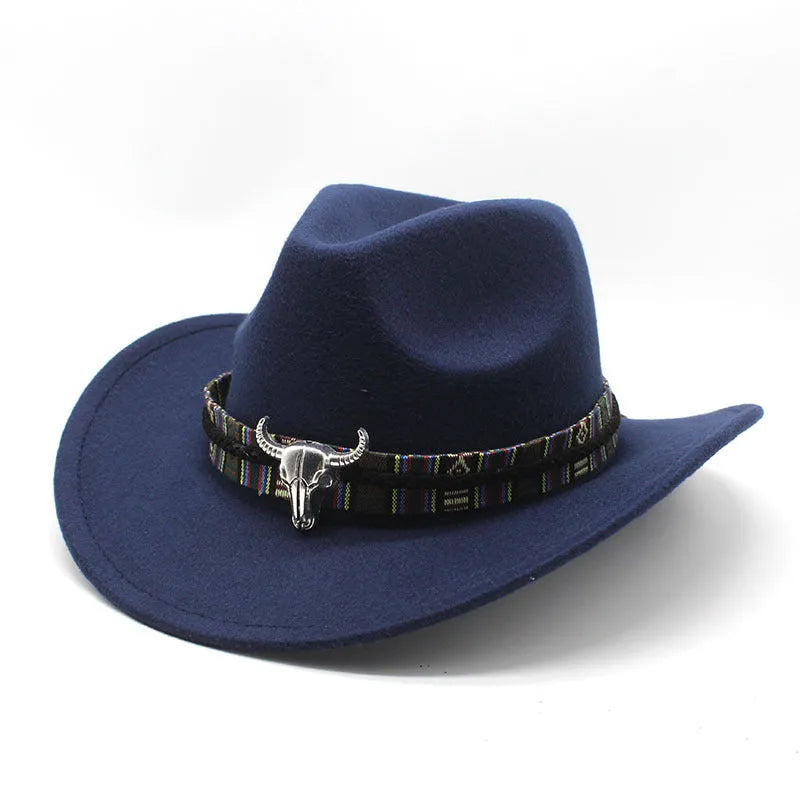 Western cowboy hat with bell crown in polyester fabric, shown in multiple colour options including army green, black and wine red