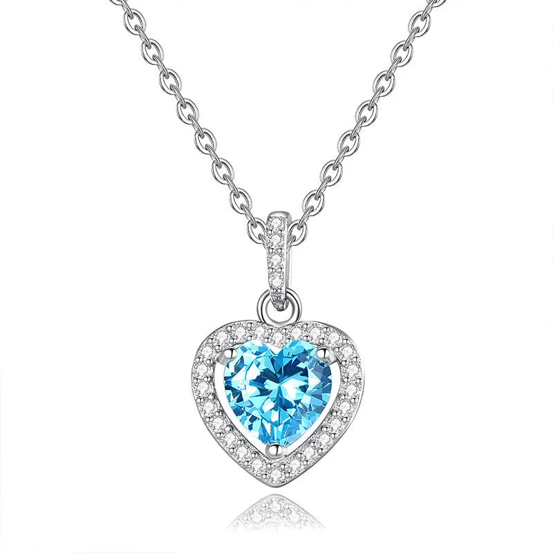 Women's sterling silver S925 necklace with heart-shaped natural gemstone pendant on cross chain