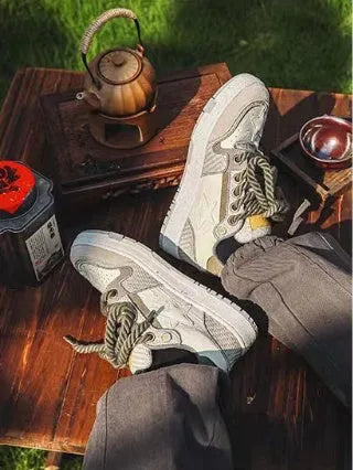 Green China-chic star pattern casual sneakers with mesh lining and rubber sole