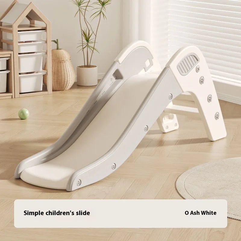Small plastic baby slide in blue, yellow, brown, or grey for indoor play.