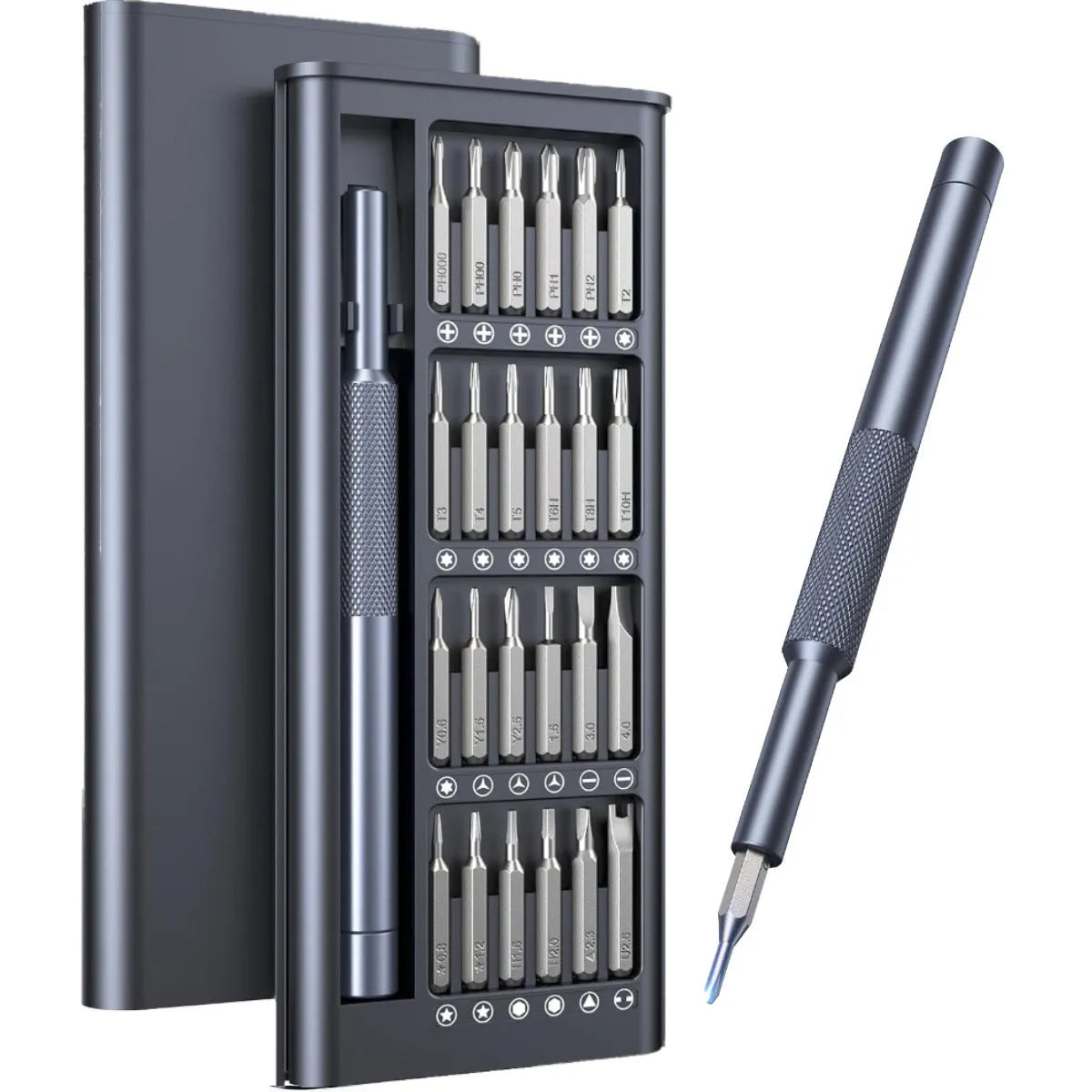 Compact 25-in-one magnetic screwdriver set with chrome vanadium steel shaft and black ABS handle.