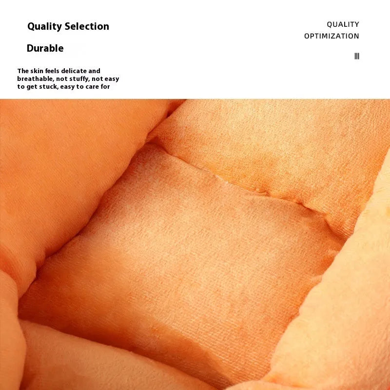 Carrot orange double-sided dog mattress with removable cloth cover, shown in medium and large sizes.