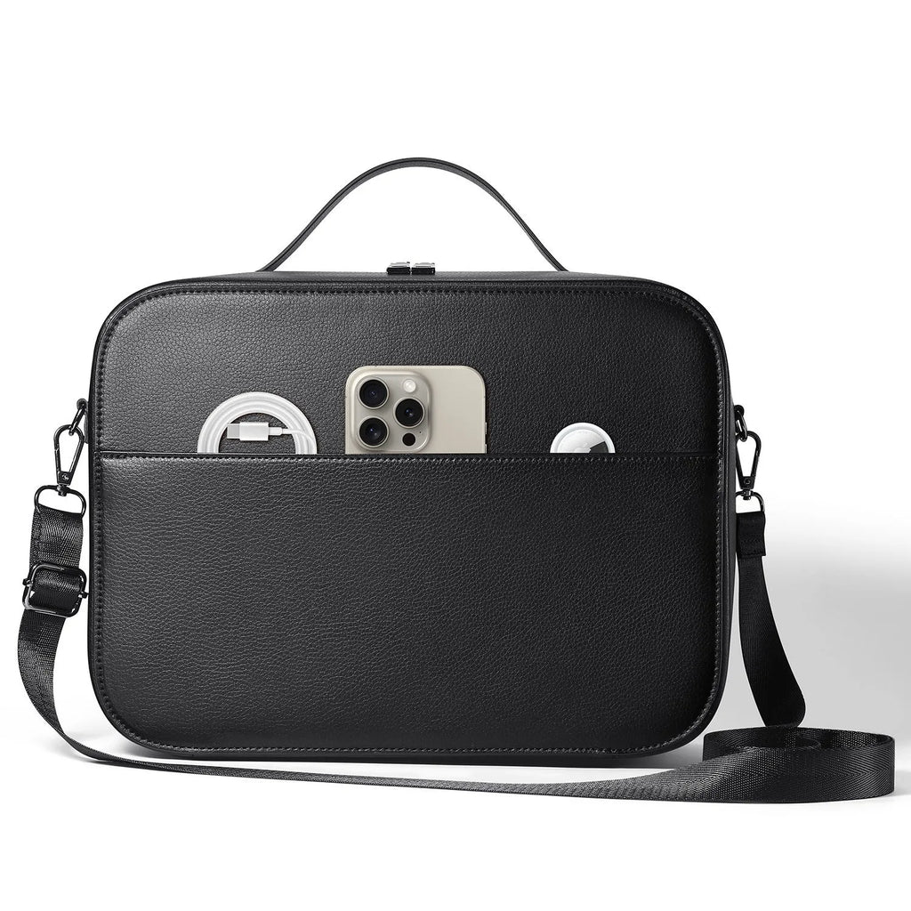 Black MR Glasses hard storage box for Apple Vision Pro headset on a table