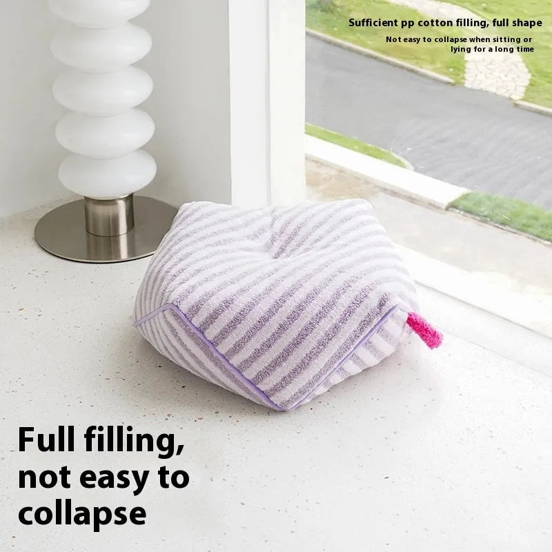 Striped plush dog bed in yellow, orange or purple colours with removable washable design