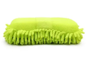 Silver green car wash sponge block measuring 14cm by 25cm with microfiber chenille construction