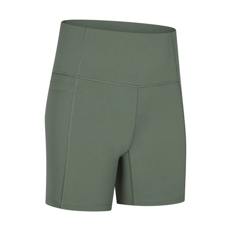 Women's tight-fitting mid-length sport shorts in black cotton blend fabric.