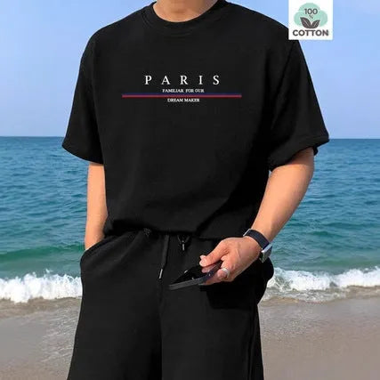 Men's heavy pure cotton short-sleeved t-shirt with letter print in loose fit, shown in apricot colour
