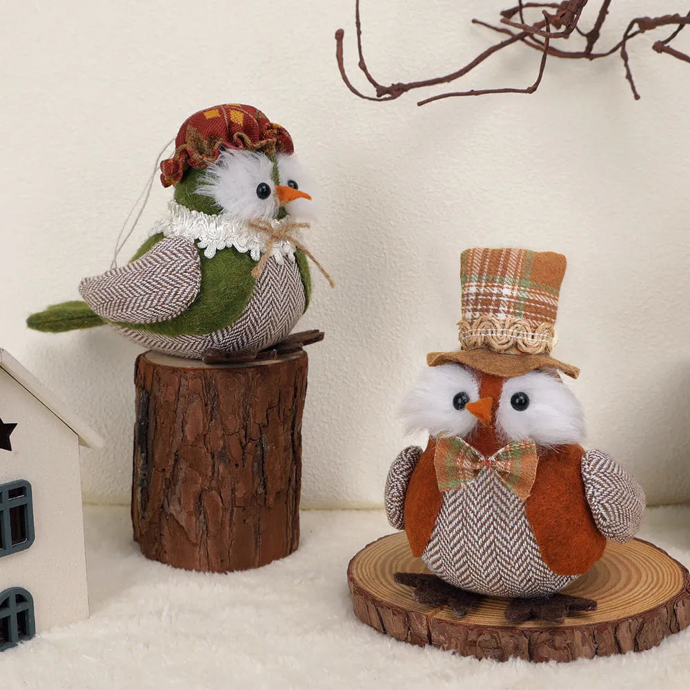 Orange and green harvest bird owl pendant ornament for Thanksgiving window or desktop decoration