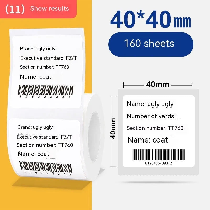 Roll of white 40x40mm thermal adhesive labels for retail pricing and product identification