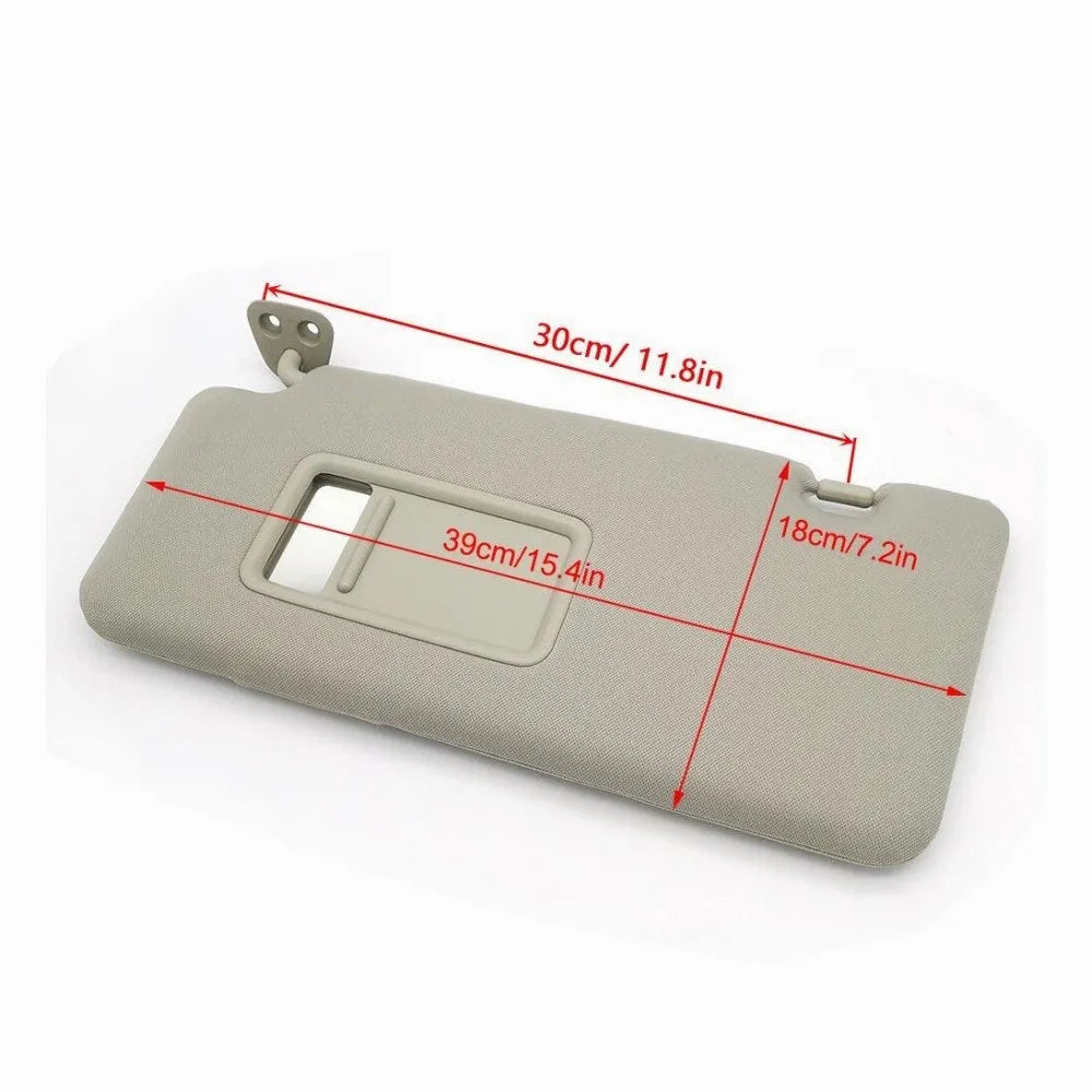 Beige sun visor with integrated cosmetic mirror for Nissan Lida 2005-2012 showing 43x23x8cm dimensions