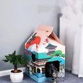 Foldable corrugated paper cat scratcher with Nagoya pattern that converts to enclosed cat nest