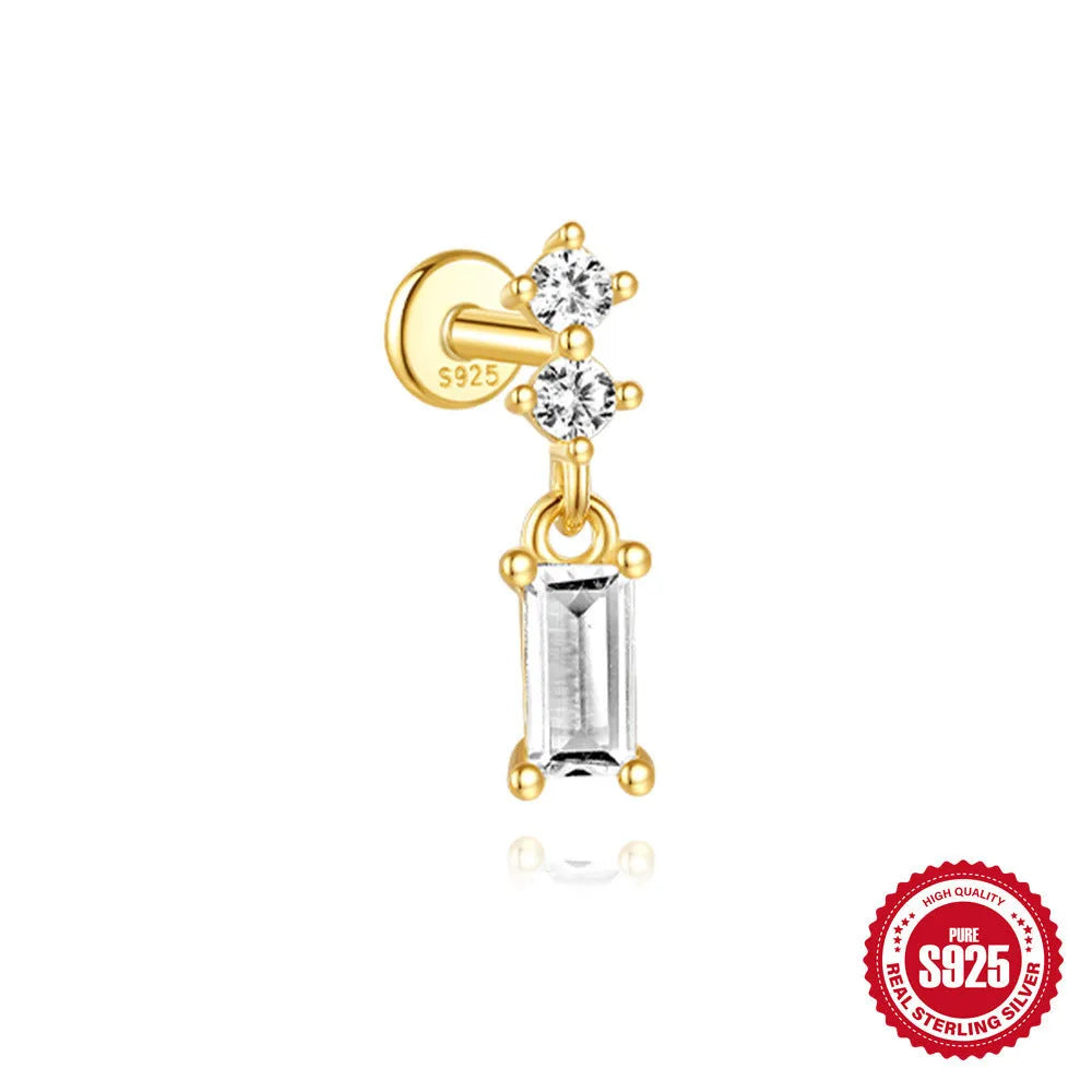 S925 sterling silver water drop earrings with flat spiral geometric design in gold colour
