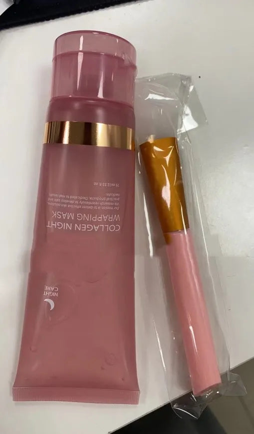 Collagen night face mask bottle with applicator brush for firming and hydration