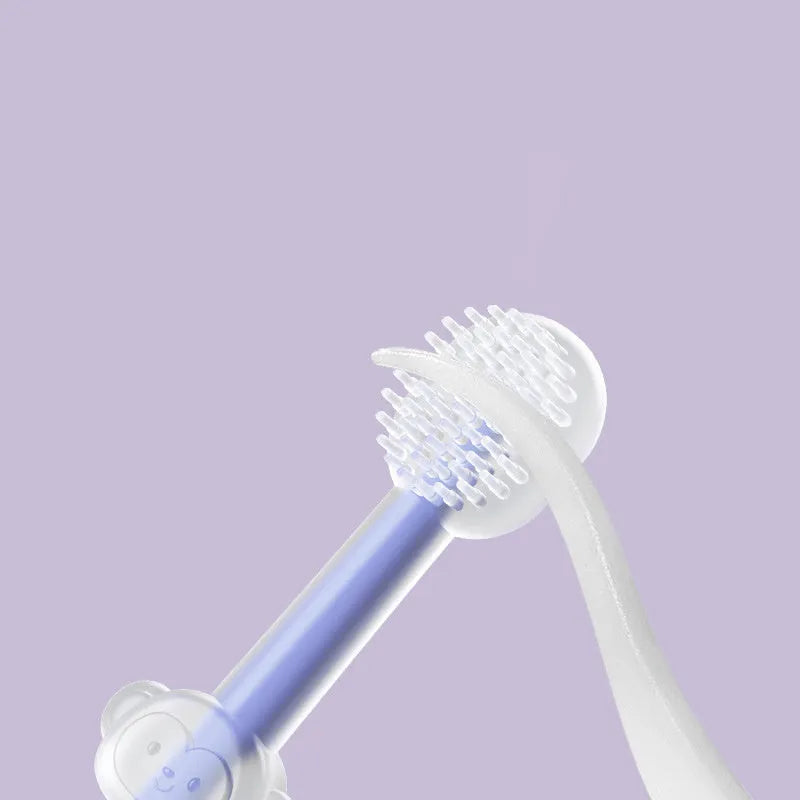 Purple silicone pet toothbrush for cats and dogs with soft bristles for tartar removal