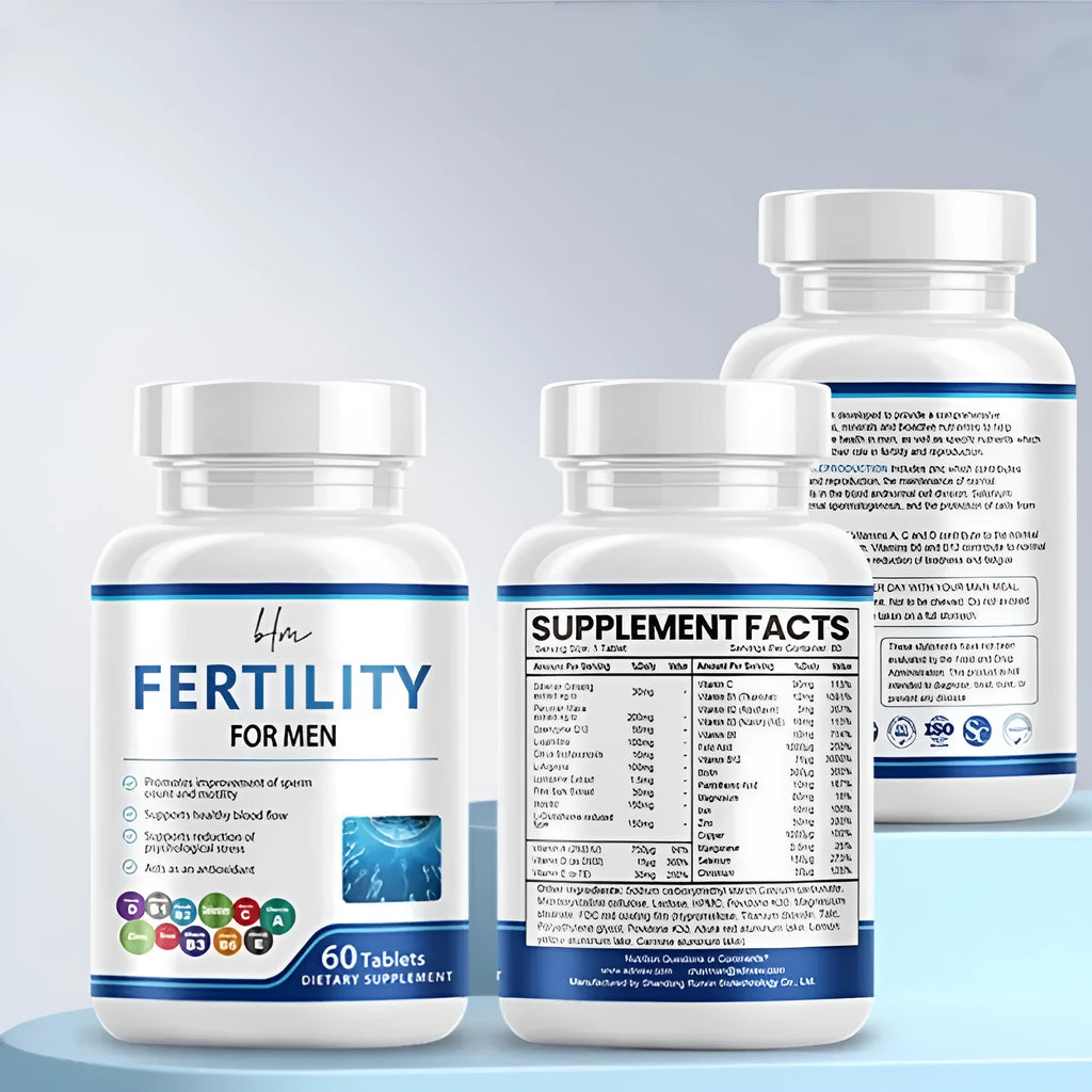 Bottle of 60 male fertility tablets with COMBLEX vitamin mineral amino acids formula