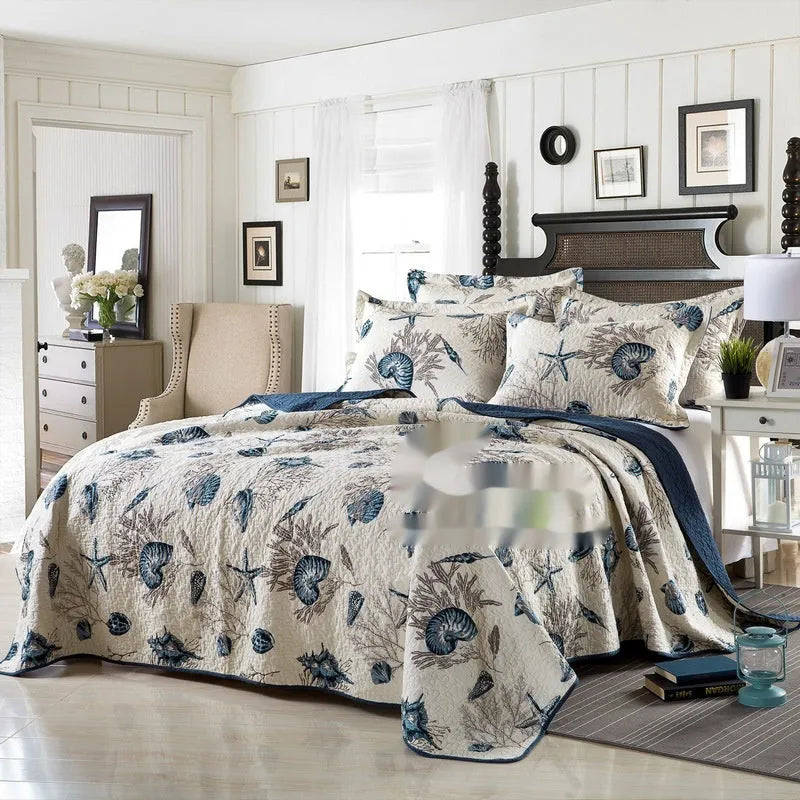 Pure cotton quilted bed cover set with printed pattern for 1.5-1.8 metre beds