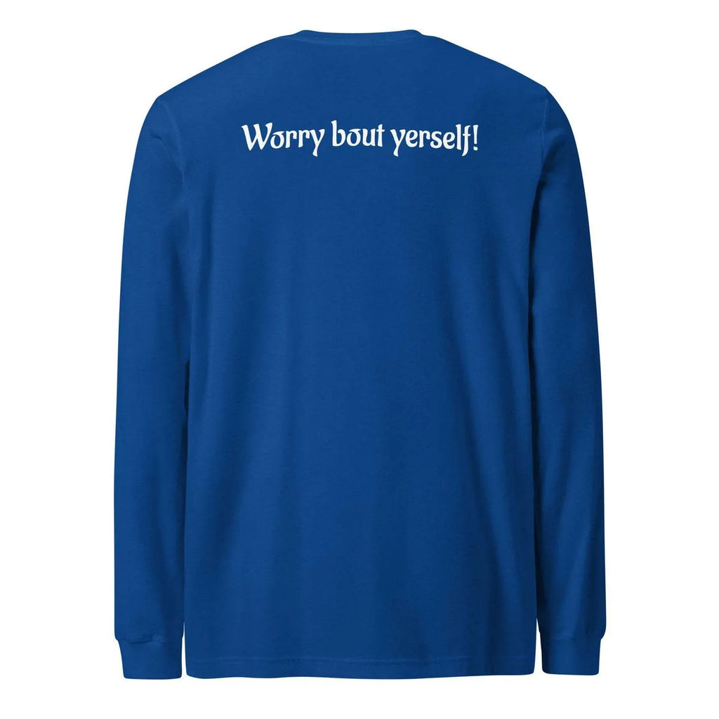 Blue men's loose polyester sweater with printed letter patterns, round neck casual pullover