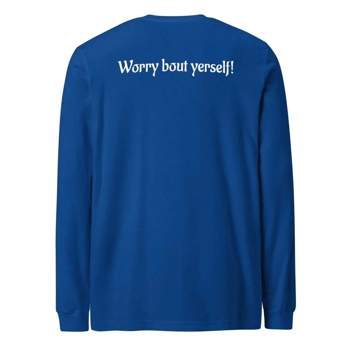 Blue men's loose polyester sweater with printed letter patterns, round neck casual pullover