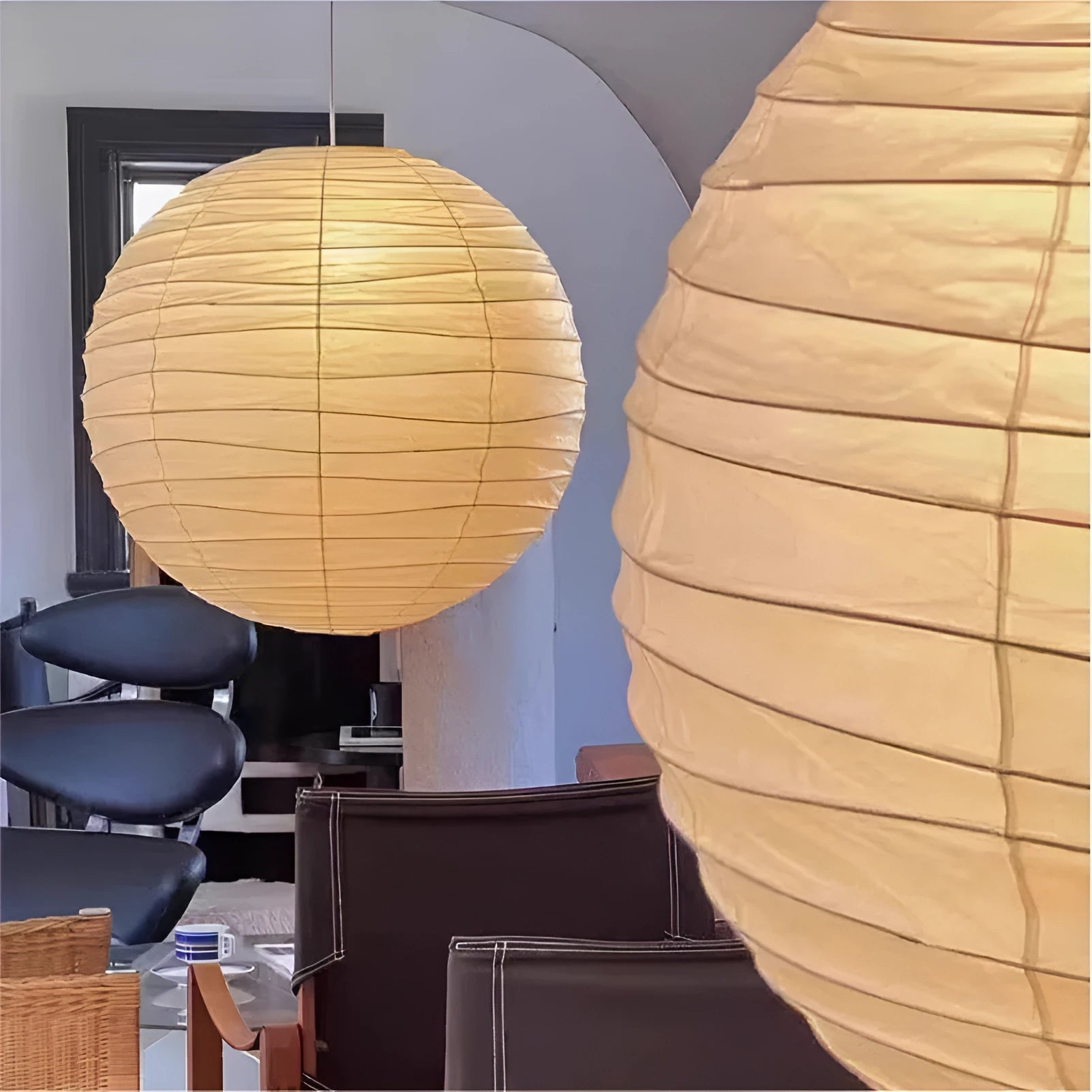 Japanese style rice paper chandelier in three sizes with three-colour warm lighting
