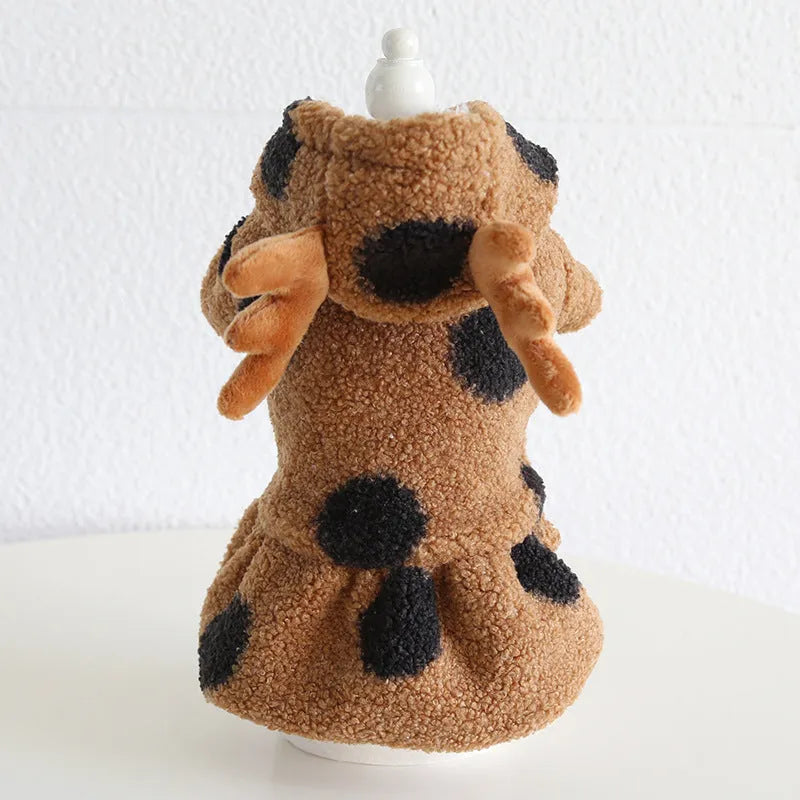 Polka dot elk couple pet costume for dogs and cats in skirt or four-leg styles