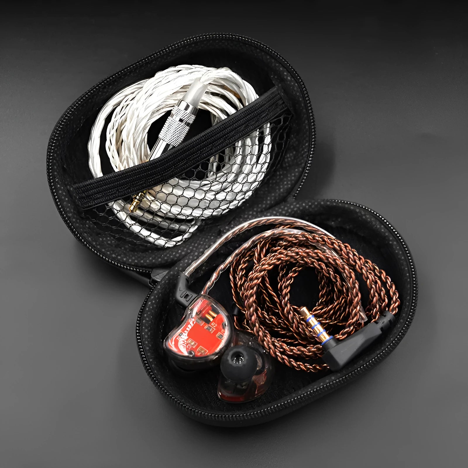 Black oval leather earphone storage bag for Etymotic EDX PRO and compatible models