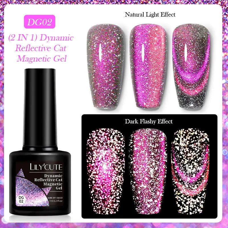 Diamond In The Debris Cat Eye Series UV Gel Nail Polish bottles in six colours with nail glue.