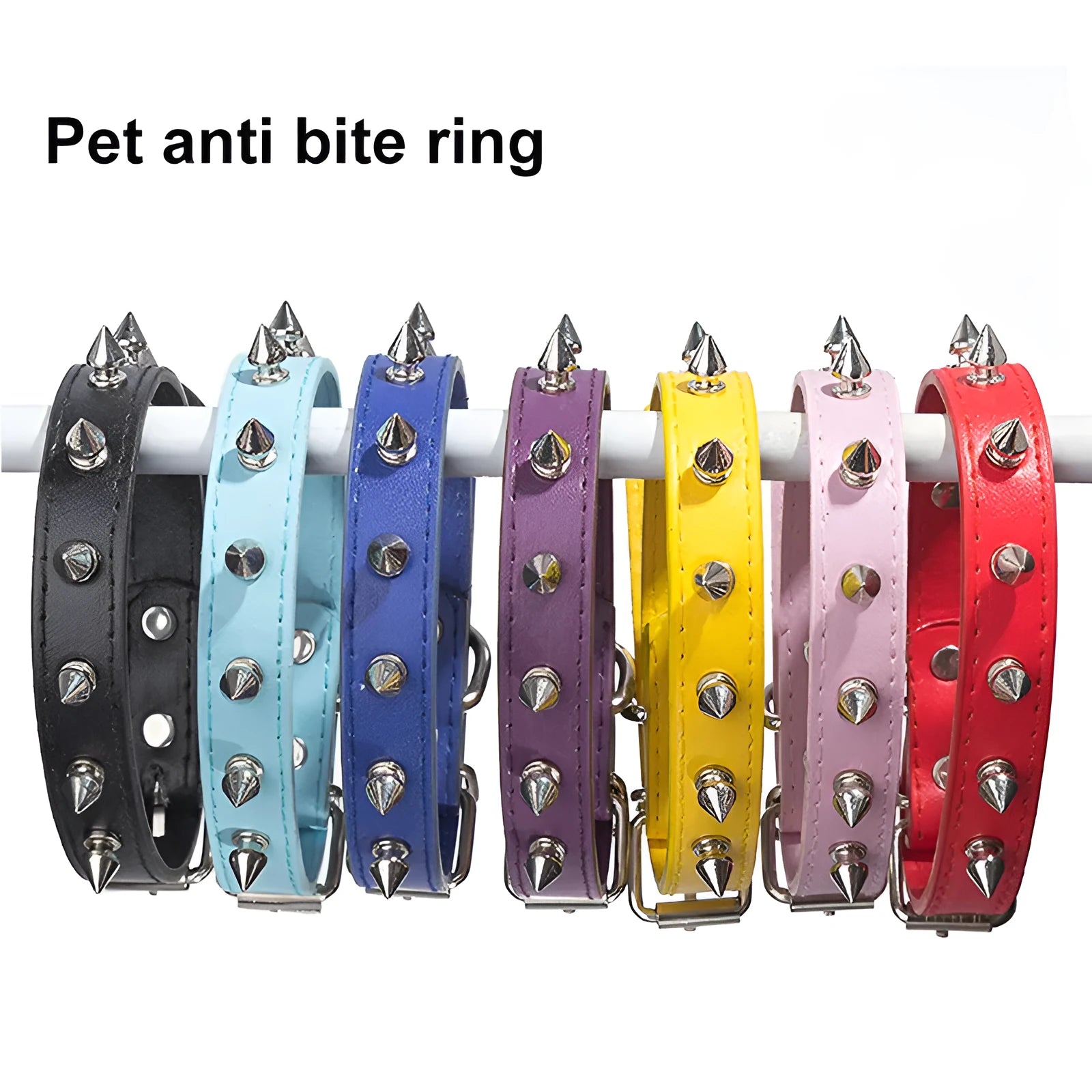 A studded dog collar made of black PU leather with metal studs and an alloy buckle