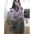 Purple women's loose hollow out blouse with princess sleeves, made from ice silk fabric.
