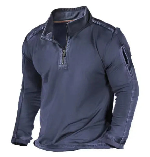 Men's zipped stand collar long-sleeved polyester sweater in multiple colour options