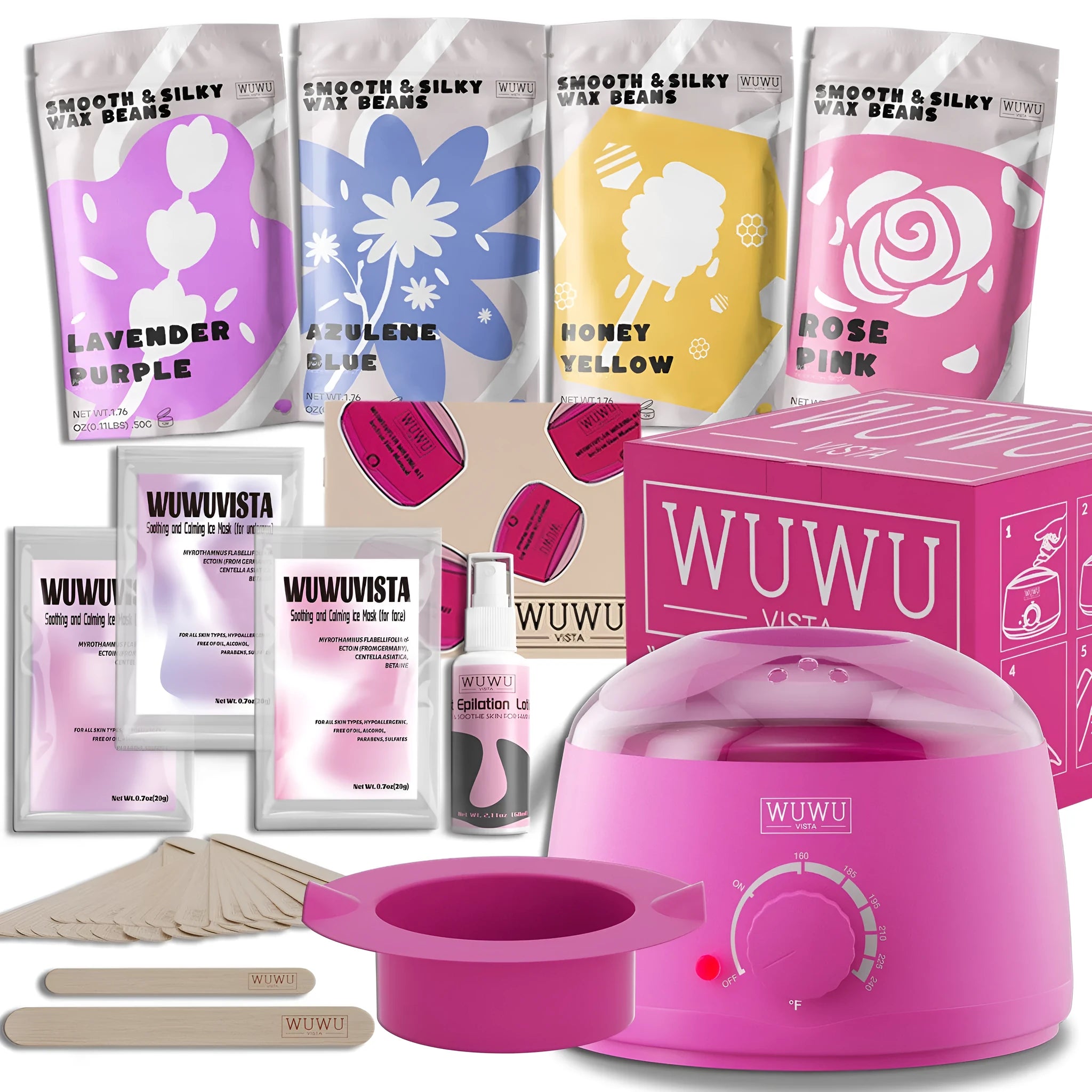 29-piece professional hard wax hair removal kit with portable warmer, wax beads, sticks, and aftercare products