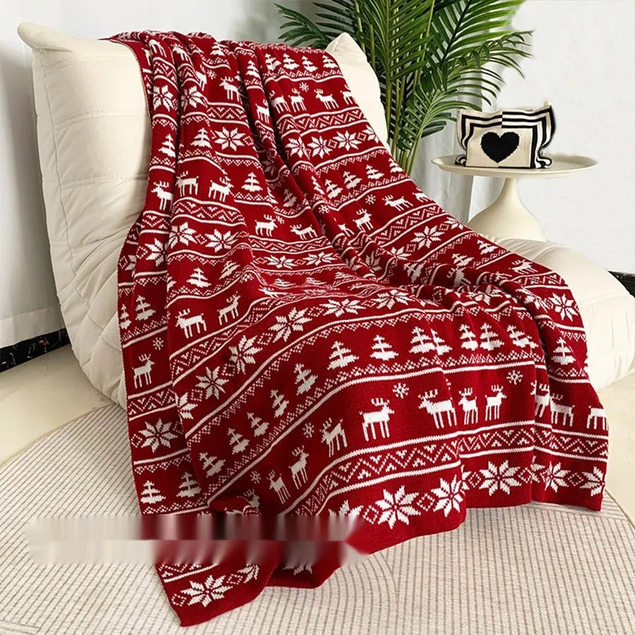 Personalised Christmas blanket with snowflake pattern showing soft acrylic texture