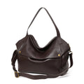 Brown genuine leather women's shoulder bag with horizontal square shape and shoulder strap
