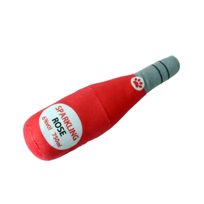 A plush fabric pet toy shaped like a wine bottle, shown in a green colour variant.