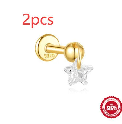 S925 sterling silver geometric star earrings with embedded moon and diamond detail in a gold colour.